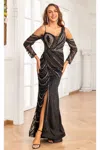 High Couture Nr2338 Beaded Slit Formal Long Evening Mermaid Dress In Black