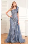 High Couture Nr2342 Beaded Sequin Long Formal Evening Slit Dress In Gray