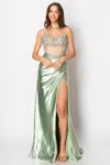 High Couture Nr2405 Fitted Long Formal Slit Evening Dress In Green
