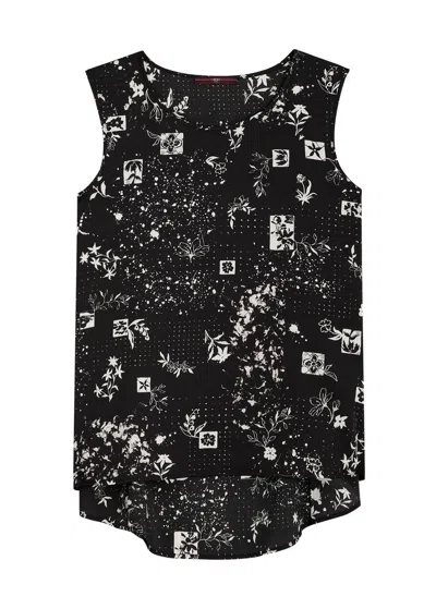 High Cue Printed Satin Top In Black