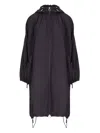 High Drawstring Hooded Coat In Black