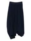 High Elastic-waist Draped Midi Skirt In Blue