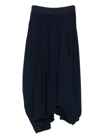 High Elastic-waist Draped Midi Skirt In Blue
