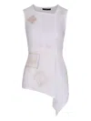 High Embroidered Asymmetric Top In White