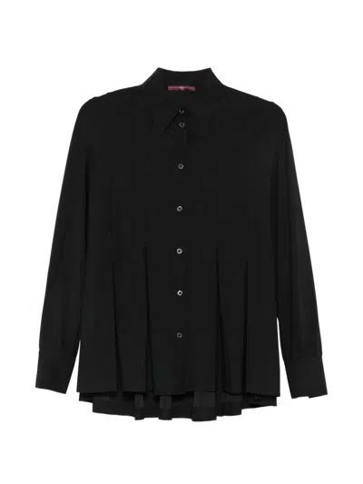 High Equally Pleated Long-sleeve Shirt In Black