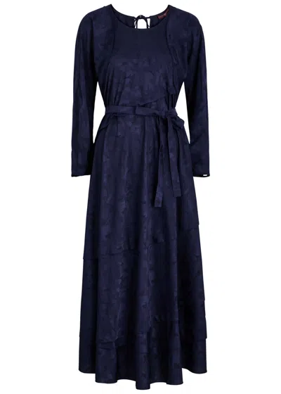 High Favourite Floral-jacquard Satin Midi Dress In Blue