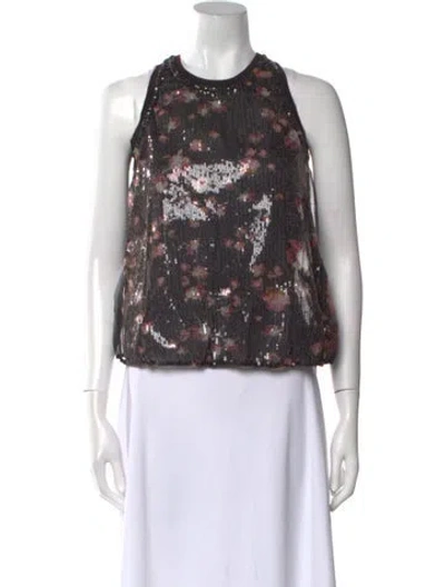 Pre-owned High Floral Print Crew Neck Crop Top W/ Tags In Black