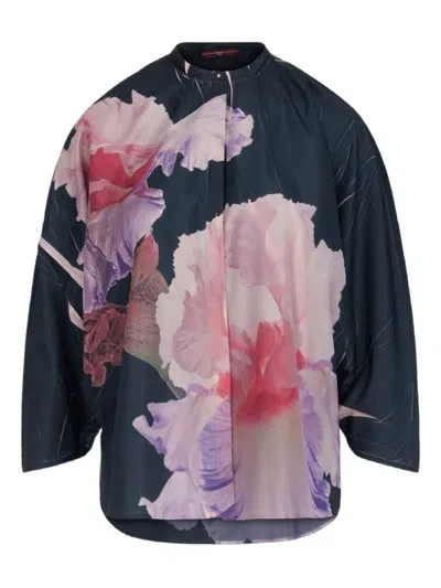 High Floral-print Shirt In Blue