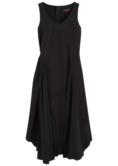 High Good Fortune Panelled Satin Midi Dress In Black