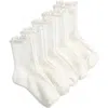 High Heel Jungle 5-pack Lettuce Edge Crew Socks In White