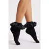 High Heel Jungle Amelia Satin Frill Ankle Socks In Black