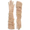 High Heel Jungle Ariana Ruched Mesh Opera Gloves In Brown