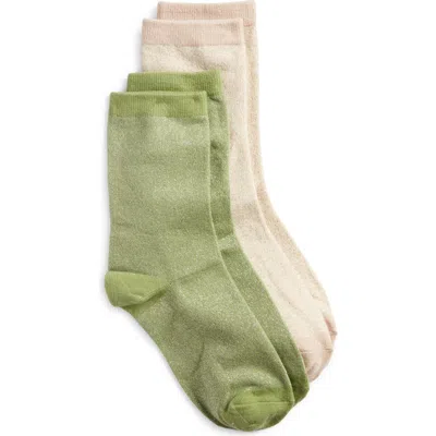 High Heel Jungle Assorted 2-pack Metallic Crew Socks In Green