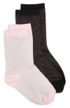 High Heel Jungle Assorted 2-pack Metallic Crew Socks In Multi Black/ Pink