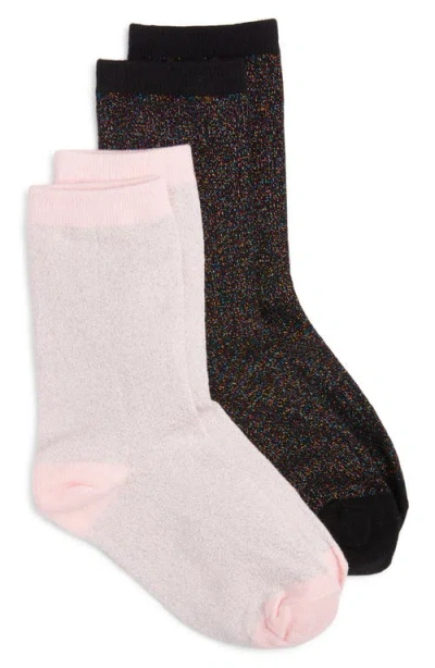 High Heel Jungle Assorted 2-pack Metallic Crew Socks In Multi Black/ Pink