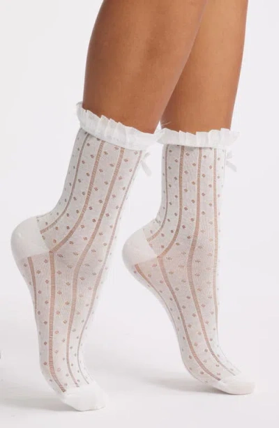 High Heel Jungle Assorted 2-pack Ruffle Cuff Semisheer Crew Socks In Neutral