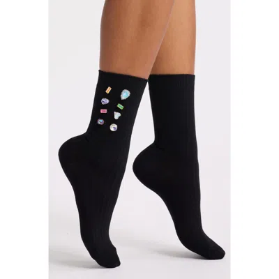 High Heel Jungle Be Jeweled Crystal Embellished Socks In Black