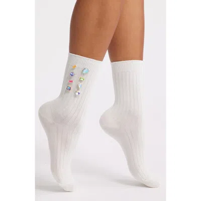 High Heel Jungle Be Jeweled Crystal Embellished Socks In White