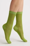 High Heel Jungle Beam Metallic Rib Crew Socks In Green