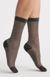 High Heel Jungle Beam Metallic Rib Crew Socks In Gray