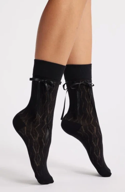 High Heel Jungle Bellabow Satin Robbon Crew Socks In Black