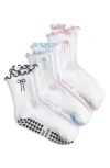 High Heel Jungle Bowtiful Lettuce Edge 3-pack Grip Crew Socks In White
