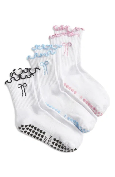 High Heel Jungle Bowtiful Lettuce Edge 3-pack Grip Crew Socks In White