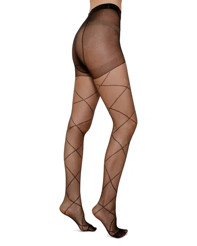 High Heel Jungle Bridget Metallic Thread Sheer Tights In Black
