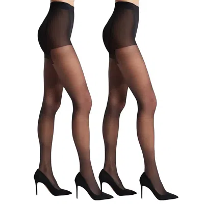 High Heel Jungle By Kathryn Eisman Women's 15 Denier Silky Slimming Sheer Tights - 2 Pack - Black