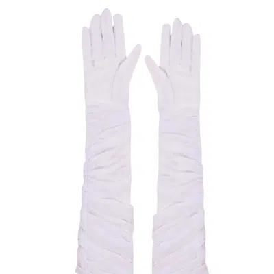 High Heel Jungle By Kathryn Eisman Women's Ariana Ruched Mesh Opera Glove- White