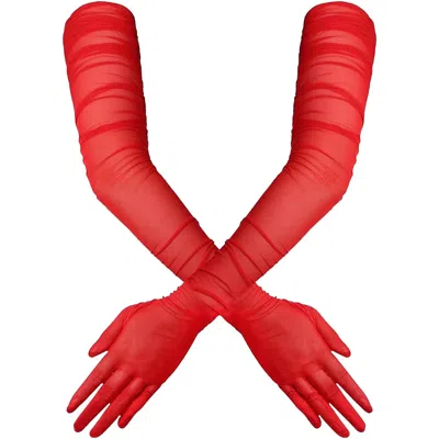 High Heel Jungle By Kathryn Eisman Women's Ariana Ruched Mesh Opera Glove - Red