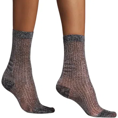 High Heel Jungle By Kathryn Eisman Women's Beam Ribbed Lurex Cotton Sock Black