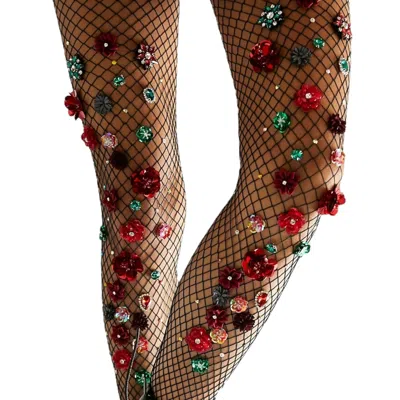 High Heel Jungle By Kathryn Eisman Women's Bed Of Roses Fishnet Tights - Black