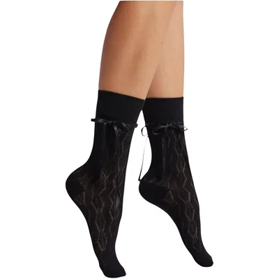 High Heel Jungle By Kathryn Eisman Women's Bella Satin Bow Socks - Black