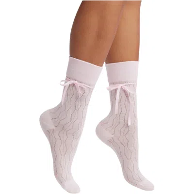 High Heel Jungle By Kathryn Eisman Women's Bella Satin Bow Socks Pink In Multi