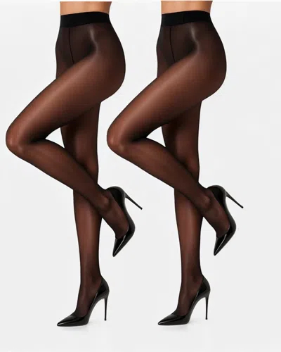 High Heel Jungle By Kathryn Eisman Women's Black 15 Denier Glazed Finish Tights- Luminous 2 Pack