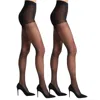 High Heel Jungle By Kathryn Eisman Women's 15 Denier Silky Slimming Sheer Tights - Two Pack Black In Black