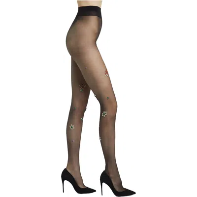High Heel Jungle By Kathryn Eisman Women's Black Arcadia Crystal Floral Tights