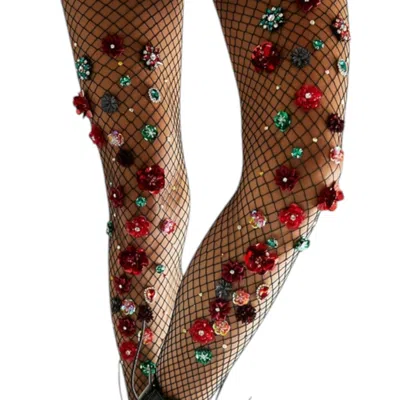 High Heel Jungle By Kathryn Eisman Women's Black Bed Of Roses Fishnet Tights