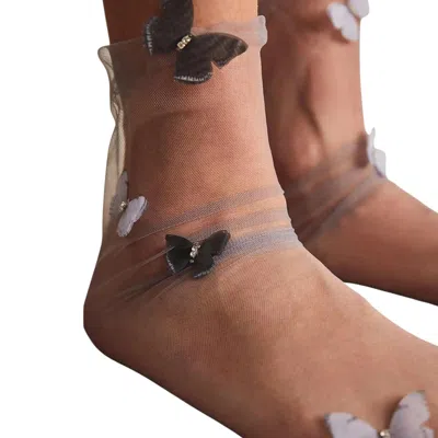 High Heel Jungle By Kathryn Eisman Women's Black Butterfly Tulle Sock