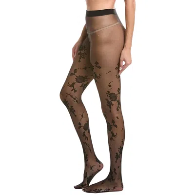 High Heel Jungle By Kathryn Eisman Women's Black Floral Jacquard Sheer Tights
