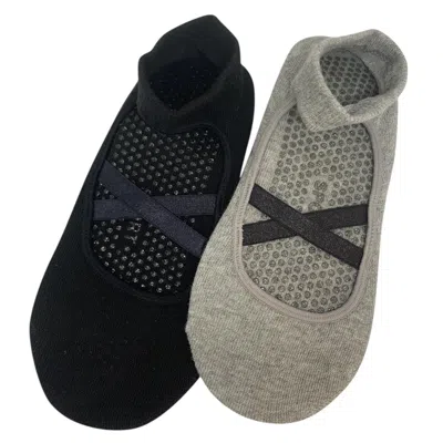 High Heel Jungle By Kathryn Eisman Women's Black / Grey Good Pointe Yoga/ Pilates Grip Socks 2 Pack In Black/grey