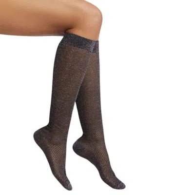High Heel Jungle By Kathryn Eisman Women's Black Herringbone Knee High Socks