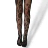 High Heel Jungle By Kathryn Eisman Women's Black Shadow Bloom Floral Fishnet Tights In Black