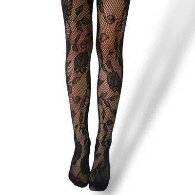 High Heel Jungle By Kathryn Eisman Women's Black Shadow Bloom Floral Fishnet Tights