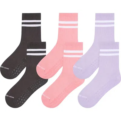 High Heel Jungle By Kathryn Eisman Women's Black Varsity Pilates Yoga Grip Socks - Three Pack In Multi