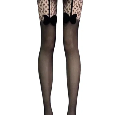 High Heel Jungle By Kathryn Eisman Women's Black Velvet Bow Mock Suspender Tight
