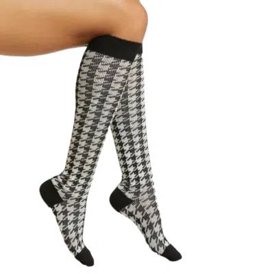 High Heel Jungle By Kathryn Eisman Women's Black / White Houndstooth Knee High Socks Black & White In Multi