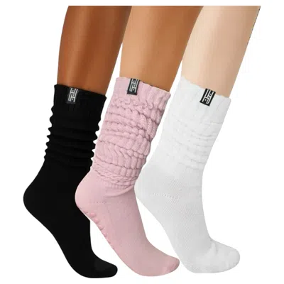 High Heel Jungle By Kathryn Eisman Women's Black / White / Pink Scrunch Grip Sock - Three Pack In Multi