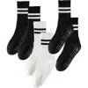 High Heel Jungle By Kathryn Eisman Women's Black / White Varsity Grip Socks 3 Pack - Black & White In Black